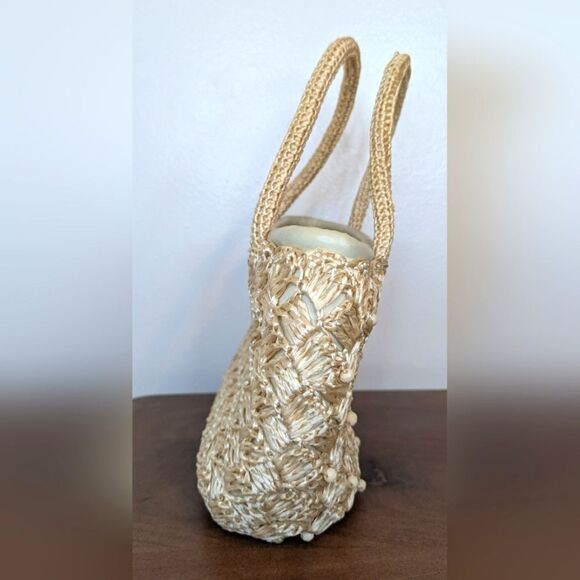 VTG Raffia Beaded Purse Eclectic Grandma Coastal Countryside Fairy Garden Girl - Picture 5 of 9